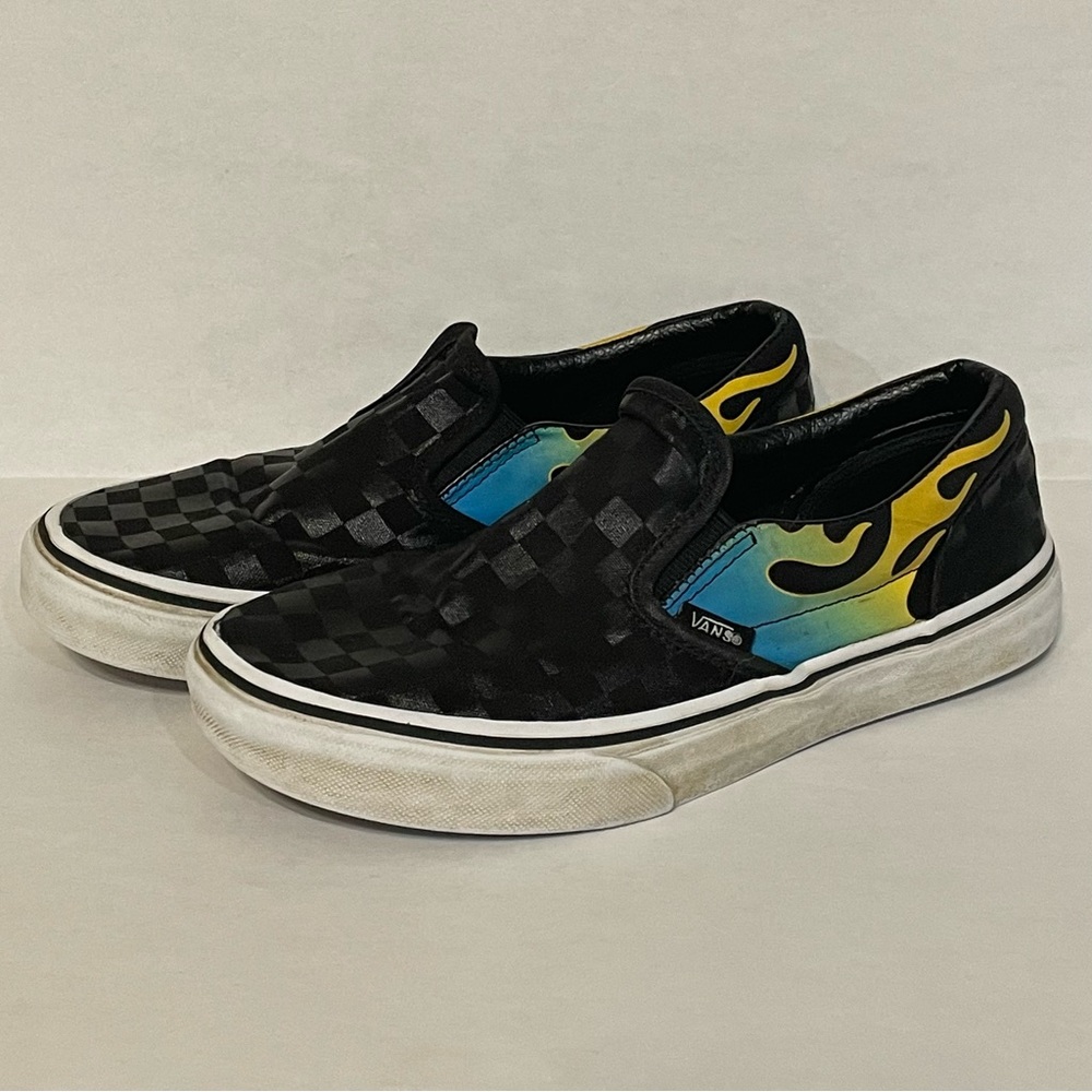 Vans Classic Slip-on Glow In The Dark Blue Flame Sneakers Shoes Sz US Juniors 5